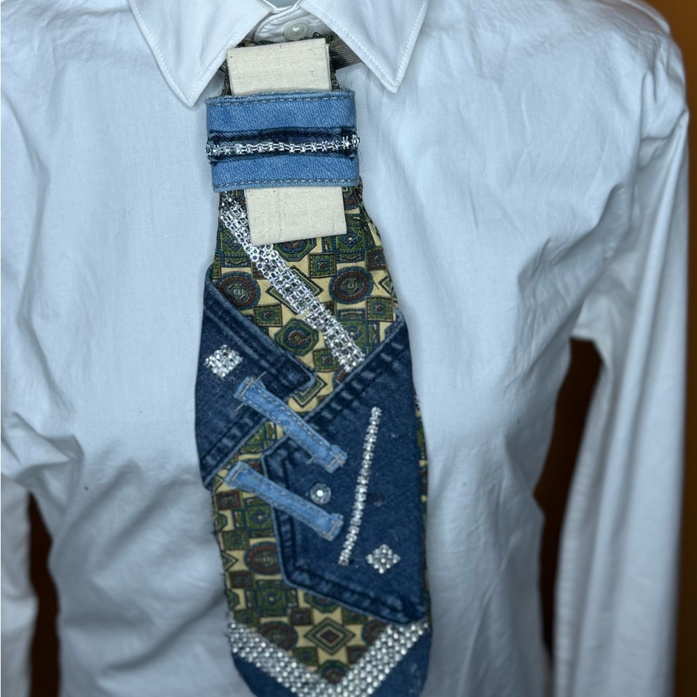 Patchwork Denim Jeans Junk Tie HANDMADE